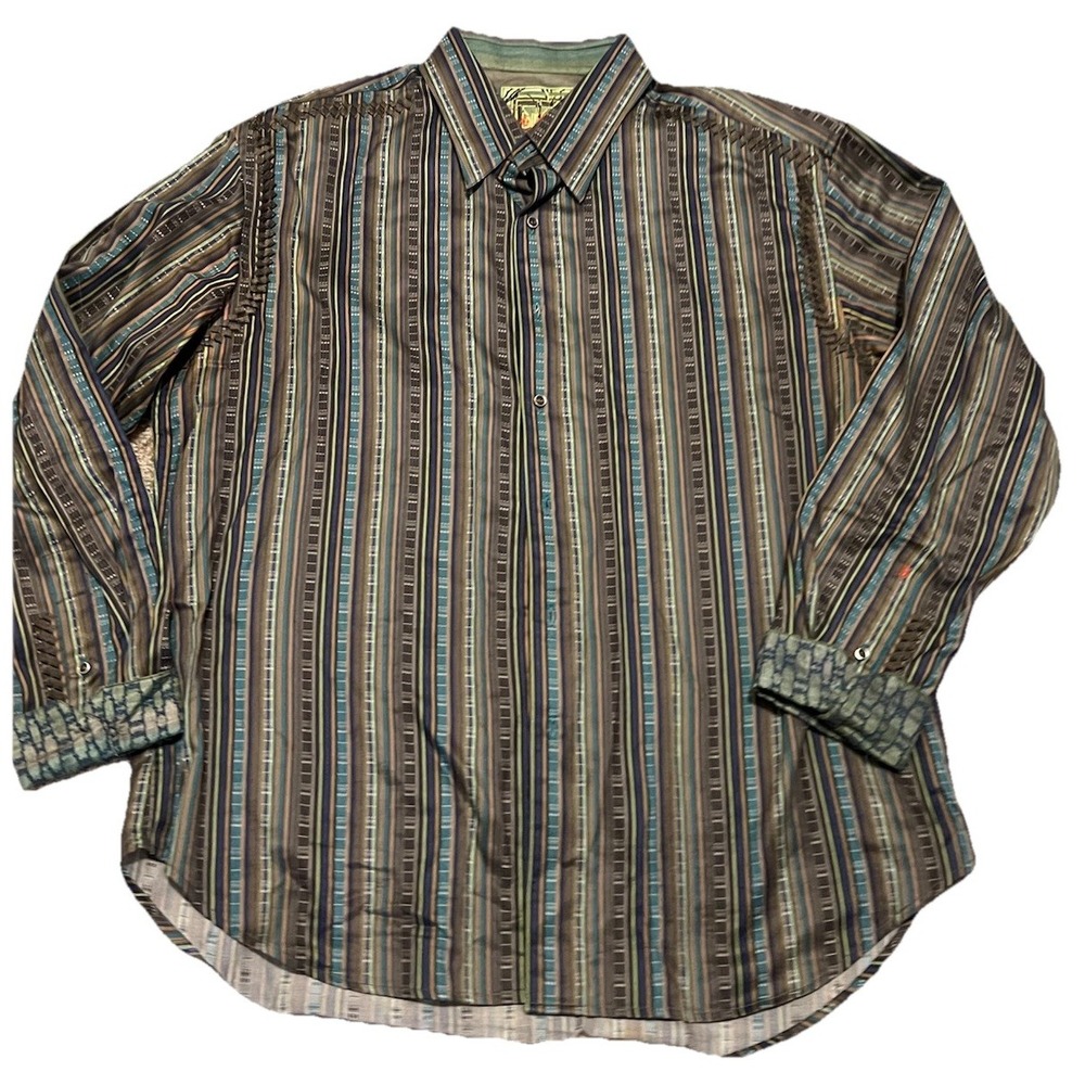 Robert Graham Mens 2XL Multi Color Striped Long Sleeve Button Up Shirt Flip Cuff